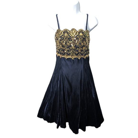 Vintage Jessica McClintok Gunne Sax Mini Dress Fit & Flare Blue Velvet Sequins - Picture 1 of 10